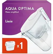 Aqua Optima Liscia Water Filter Jug & 1 x 30 Day Evolve+ Filter Cartridge, 2.5 Litre Capacity, for Reduction of Microplastics, Chlorine, Limescale and Impurities, White (Packing May Vary)