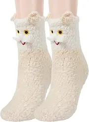 [Benefeet Sox] Womens Girls Fuzzy Socks Cute Cozy Soft Cat Socks Funny Comfy Fluffy Slipper Socks Thick Plush Sleeping Socks