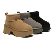 UGG EVERAU® UGG Boots Sheepskin Wool Ankle Chunky Platform Ariel - Chestnut / AU Ladies 9 / AU Men 7 / EU 40