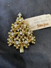 EISENBERG Christmas Tree Brooch Clear Rhinestone Pin Book Piece Signed NWT