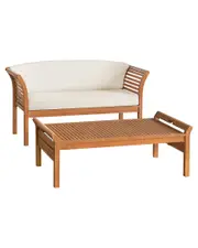 Alaterre Furniture Stamford Eucalyptus Wood Outdoor Bench With Coffee Table, Set Of 2