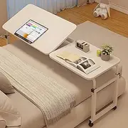 OverBed Table with Wheels Adjustable Height Computer Desk Mobile Bed Desk for 1.2m-1.8m Bed Wood Bedside Laptop Table,Mobile Computer Workstation for Home Office Hospital,A