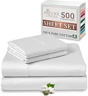 Pizuna Cotton King Sheet Set, 500 Thread Count 100% Combed Cotton Sateen Weave King Size Sheet Setinclude 1 Fitted Sheet, 1 Flat Sheet & 2 Pillow Cases (Bright White Sheet Set - 4 PC)
