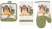 3pc Kitchen Set: 1 Jumbo Pot Holder, 1 Oven Mitt & 1 Towel, OWLS, Premius