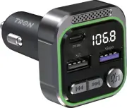 30W Car Bluetooth FM Transmitter & Power Adapter, 3-Port USB-A + USB-A + USB-C