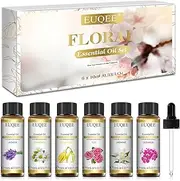 Floral Essential Oils Set of 6 Pure Essential Oil Gift Set for Diffusers, Soap & Candle Making - Lavender, Rose, Ylang Ylang, Jasmine, Geranium, Chamomile Aromatherapy Oils - 10ml