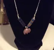 Imperial Jasper Buffalo Pendant On Stainless Steel Chain With Borealis Hematite