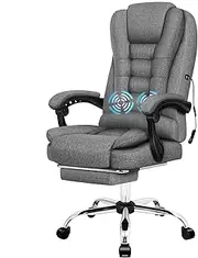 [ALFORDSON] Ergonomic Exavior Fabric Grey w/Footrest Computer Desk Chair with SGS Approved Gas-Lift, Office Chair with 150° Recline & 2-Point Massage, Executive Home Desk Chair Video Game Chair