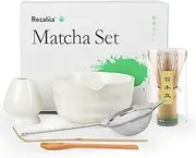 Matcha Whisk Set, Japanese Tea Set Includes Matcha Bowl with Spout, Matcha Whisk Stand, Bamboo Matcha Whisk and Bamboo Spoon, Matcha Powder Sieve, 17 Ounces White Ceramic Matcha Set (White)