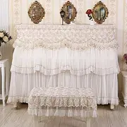 [XHCTNN] Upright Piano Cover End Piano Cover Lace Embroidered Single Double Stool Cover Dustproof Piano Cover 360° Protective Cover(A,61in+Double Cover)
