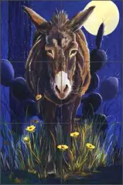 Ceramic Tile Mural Backsplash Libby Southwest Cactus Donkey Animal Art SLA034