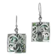 925 Sterling Silver Green Abalone Shell Sterling Earrings, 9/16"
