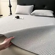 Anti Slip Cooling Ice Silk Mattress Topper with 2 Pillowcases, Soft Washable Mattress Topper for Hot Sleepers and Night Sweats (Grey, Super King)