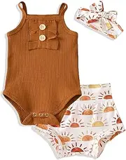 [AMAWMW] Newborn Baby Girl Summer Clothes Ruffle Ribbed Romper Vintage Floral Bloomers Shorts Outfit Infant Gift Set