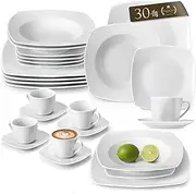 (30-Piece) - Malacasa, Series Julia, 30-Piece Ivory White Porcelain Dinner Set with 6-Piece Cups 6-Piece Saucers 6-Piece Dessert Plates 6-Piece Soup Plates and 6-Piece Dinner Plates