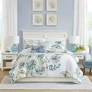 [Harbor House] 100% Cotton Duvet Cover, Coastal, Beach Cottage Design, All Season, Breathable Comforter Tropical Bedding, Matching Shams, Lorelai Monstera Leaf Cal King (106"x90") 5 Piece