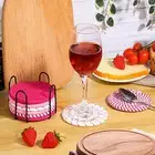 Kitchen Table Coasters Minimalist Drink Absorbent Cotton Woven Set with Holder