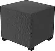 Stretch Footstool Cover, Square All Inclusive Pouffe Cover,Non Slip Ottoman Cover with Elastic Bottom,Soft Jacquard Tartan Stool Covers, Dustproof and Machine Washable Furniture Protector (Dark Gray)
