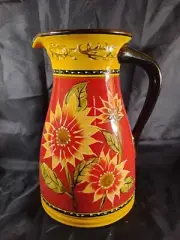 Pier 1 Imports Sunflower 72 Oz Pitcher Hand Painted Terracotta 55D