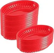 50 Pcs Red Plastic Baskets, 9 x 6 Inch Oval Fast Food Serving Baskets for Serving, Bread, Fried Chicken, Frys, Fruit