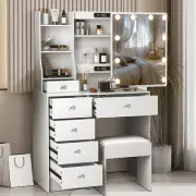 Dressing Table LED Makeup With Slide Mirror Stool Set Vanity Desk 10 Bulbs White
