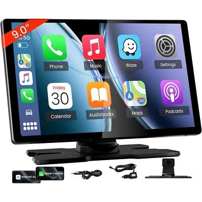 9.0'' Wireless Carplay Screen for Car, Portable Car Stereo Apple Carplay Android