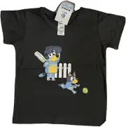 Bonds Bluey Size 4 Cricket Bandit Dad BNWT T-Shirt Black ABC Kids Girl Boy