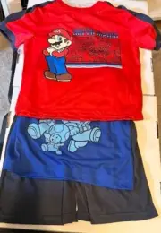 New! 3pc Boys Red Mario T-shirt, Blue Bowser Tank Top & Grey/Blue Shorts Size 4