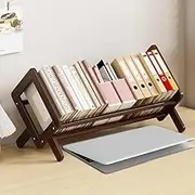 Fox Claw Wood Tilting Bookcase in Living Room/Home/Office, Desktop Book Shelf Organizer Bookshelves Storage Rack for CDs/Magazine/Books Display (Coffee, 16"-L)