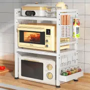 2-Tier Expandable Microwave Toaster Shelf with Utensil Holder - White
