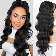 Body Wave Ponytail Extension 24 Inch Drawstring Ponytail Long Curly Wave Ponytail Hair Extension Wrap Around Drawstring Ponytail Hairpieces (#1B)