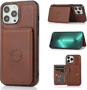 for iPhone 14 Pro Case,for iPhone 14 Pro Back Case,PU Leather Magnetic Back Shell Cover Case with Card Holders[6.1 inch]-Brown