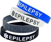 [Lyndong] 4 Pack Epilepsy Silicone Medical Alert Emergency Bracelet Wristbands for Man Women