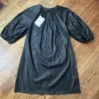 NWT Who What Wear Black Faux Leather Pleather Dress Balloon Sleeve A-line Small