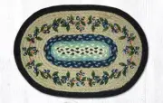 2 Braided Jute Oval Stenciled Placemat/Trivet/Swatch.Earth Rugs.BLUEBERRY VINE.