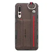 For Huawei P20pro Cloth Texture + TPU Shockproof Protective Case with Metal Ring & Holder & Card Slots & Hanging Strap(Coffee)