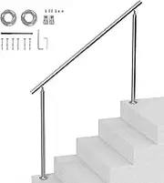 VEVOR Handrails for Outdoor Steps, 59 in/ 150cm Length Stair Hand Rail Kit, Transitional Stainless Steel Railings with Installation Kit, Double-Column Staircase Handrails for Seniors,Porch & Deck