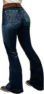 [Flamingals] Boot Cut Jeans for Women Trendy Tummy Control Jeans Stretch Straight Leg Skinny Jeans Deep Blue S