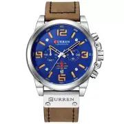 Mens Quartz Date Chronograph Sport Watches Genuine Leather Casual Military Watch