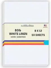 50 Bright White Linen 80# Cover Paper Sheets - 9 X 12 Inches Frame and Sketch Pad Size - 80 lb/Pound Card Weight - Fine Linen Textured Finish Cardstock