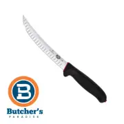 Butcher's 8" Victorinox Black Fibrox Curved Narrow Blade Fluted Edge Knife