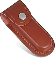 Leather Knife Sheath, 4" Portable Pocket Knife Sheath with Belt Loop & Snap Closure for Outdoors (Brown)