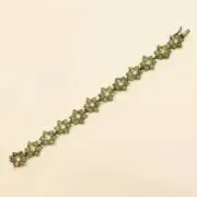 Vintage Natural Peridot & CZ Floral Statement Tennis Bracelet in Sterling Silver
