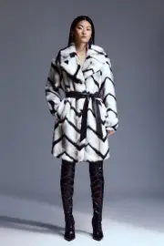 Mono Faux Fur Belted Longline Coat
