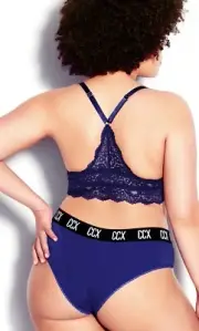 Bralette & Micro Hipster Set Size 20 CCX By City Chic Lace Soft Cup Bra Blue