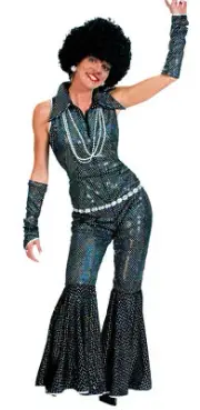 Boogie Queen Adult Women's Costume Zippered Stretch Jumpsuit Fancy Dress