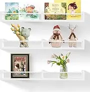 NIUBEST Wall Shelves for Nursery Kids Book Shelves Set of 3, Floating Bookcase for Baby Book and Toy Storage, Decor with Wooden Bead Pole, Pre-Assembled, 81.5 cm (White)