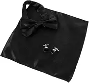 [Yardenfun] Men's Bow Tie Suit Scarf Headband Groom Bow Ties Business Cuff Links Mens Suit Accessories Groomsmen Cufflink Bandana Mens Ties Tuxedo Buttons and Cufflinks Black Satin