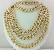 Iced 14k Gold Silver Miami Cuban Link Chain Necklace Choker Anklet Bracelet 15mm