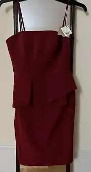 AIDAN MATTOX ~ Wine Red Crepe Strapless Peplum Sheath Party Dress 4